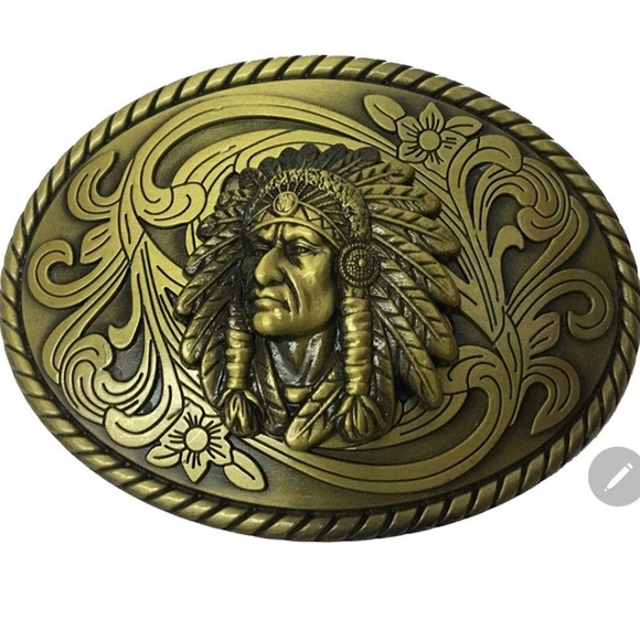 Native American Indian bronze color belt buckle approximately 3.75 " - Picture 3 of 4